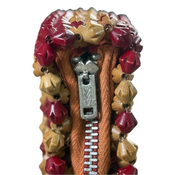 Vintage 60s Wooden Beaded Clutch Wristlet Purse - Picture 5 of 8
